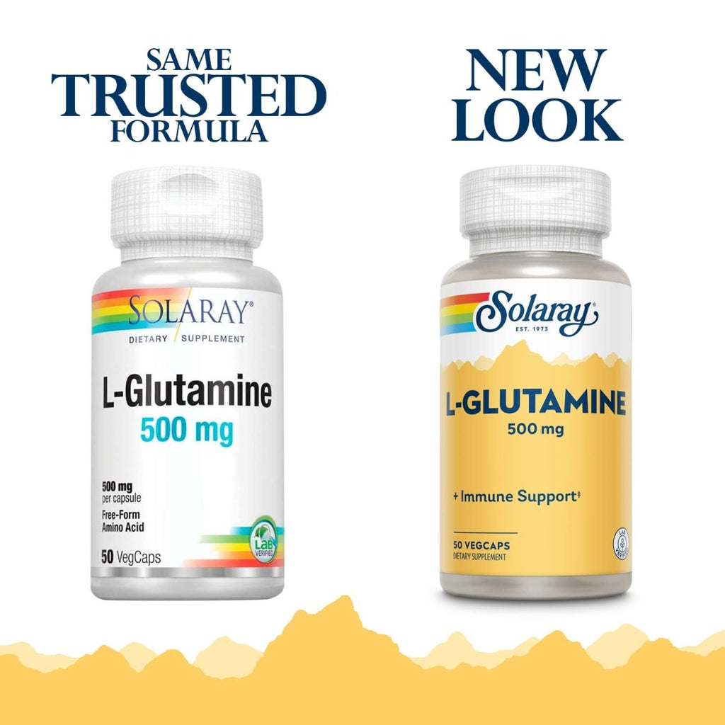 SOLARAY L-Glutamine 500mg - 50 VegCaps | Muscle Recovery & Immune Support