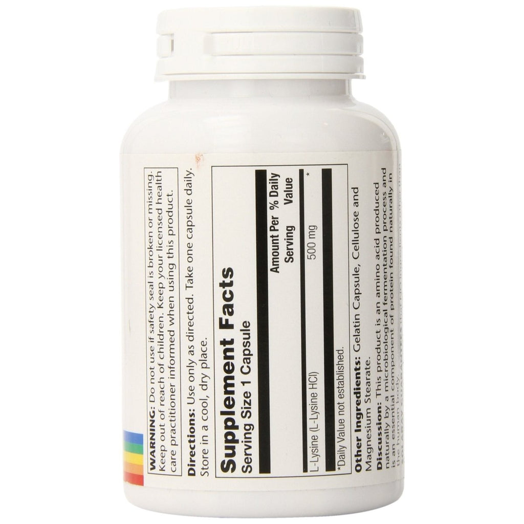 SOLARAY L-Lysine 500mg | Amino Acid | Healthy Cognitive, Immune System & GI Function, Bones, Joints & Skin Support | 120 VegCaps