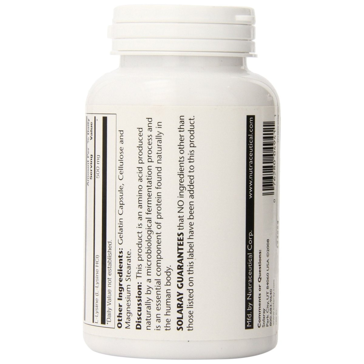 SOLARAY L-Lysine 500mg | Amino Acid | Healthy Cognitive, Immune System & GI Function, Bones, Joints & Skin Support | 120 VegCaps