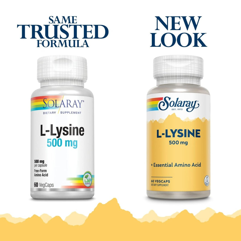 SOLARAY L-Lysine 500mg | Amino Acid | Healthy Cognitive, Immune System & GI Function, Bones, Joints & Skin Support | 60 VegCaps