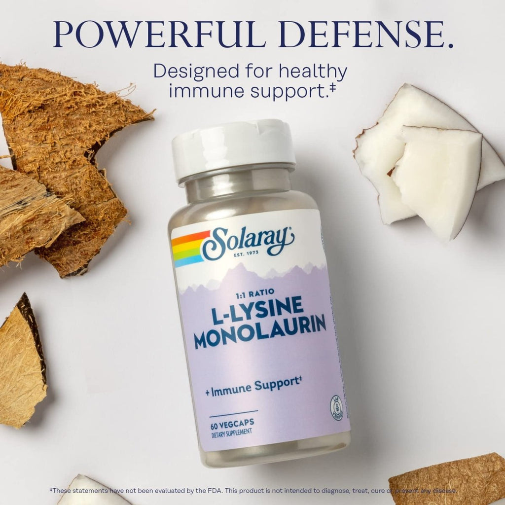 Solaray L-Lysine Monolaurin Immune Support - Powerful Formula for Optimal Immune System Function - 60 VegCaps