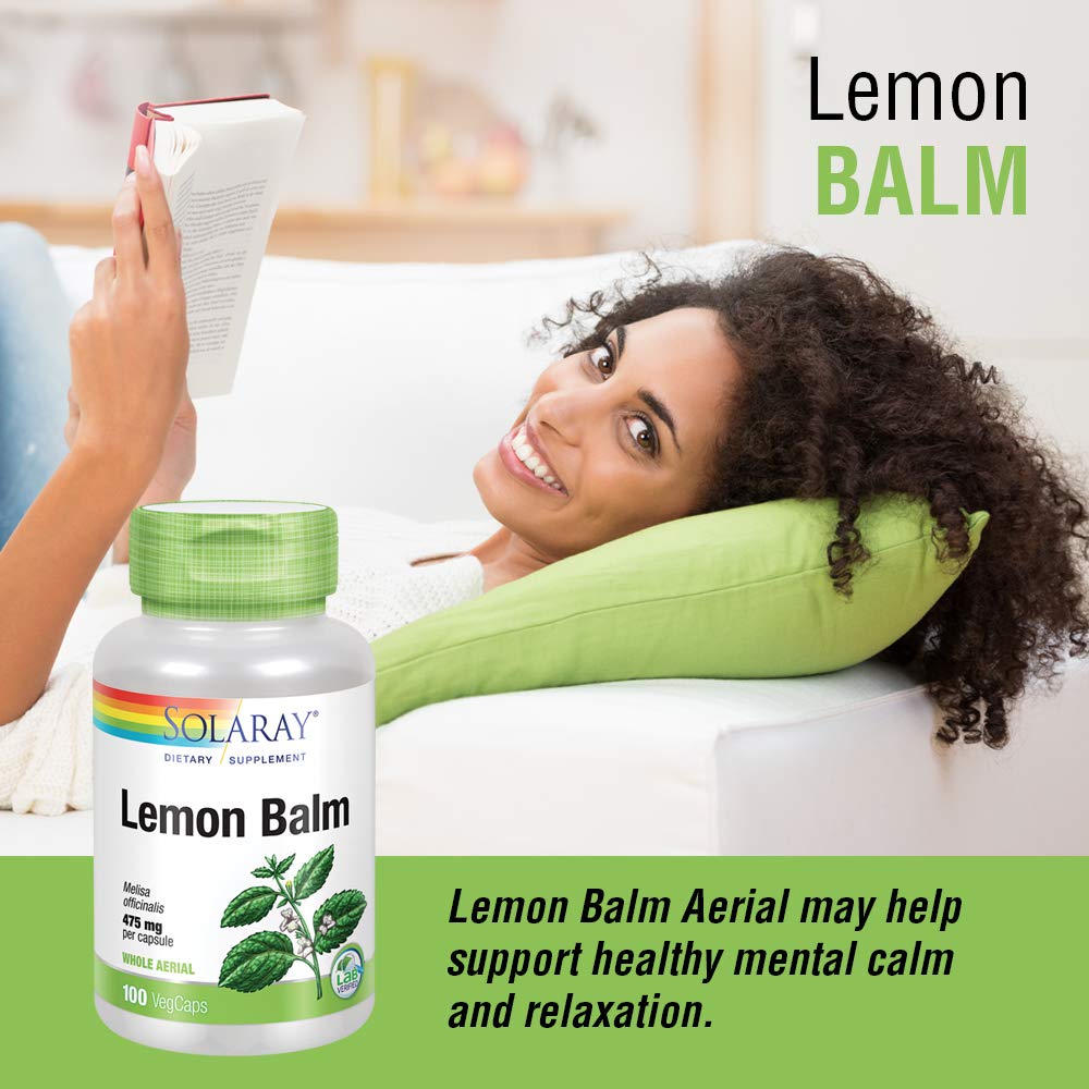 SOLARAY Lemon Balm Aerial 475mg | Healthy Mental Calm & Relaxation and Rest Support | Whole Aerial for Full Nutrient Profile | Non-GMO, Vegan | 100 CT