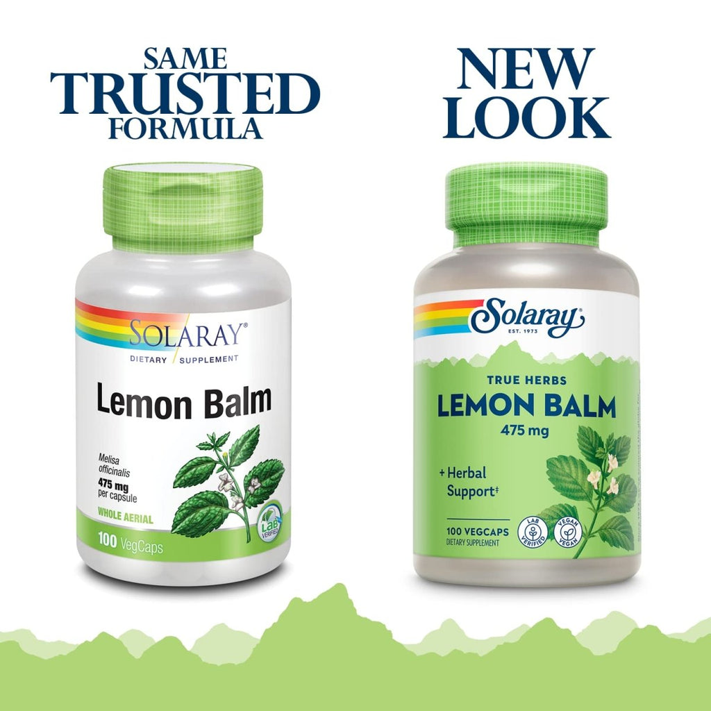 SOLARAY Lemon Balm Aerial 475mg | Healthy Mental Calm & Relaxation and Rest Support | Whole Aerial for Full Nutrient Profile | Non-GMO, Vegan | 100 CT