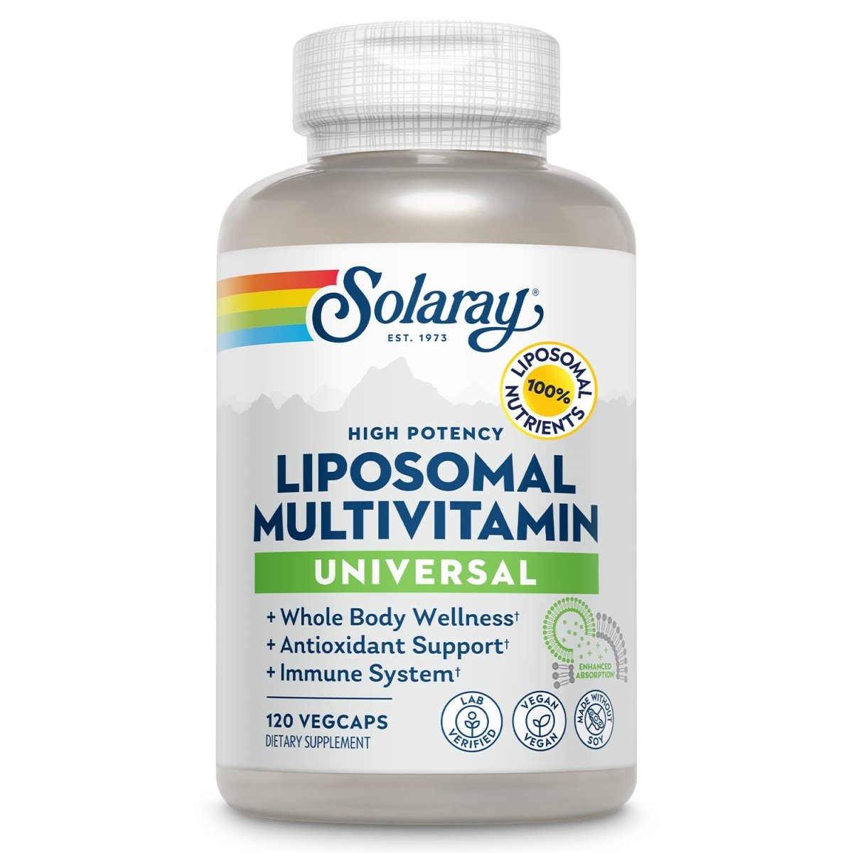 SOLARAY Liposomal Multivitamin for Men & Women, High Potency, Enhanced Absorption Vitamin C, Vitamin D, Biotin, Methyl B-12, Odor Neutral & Gentle Digestion, 30 Servings, 60 VegCaps