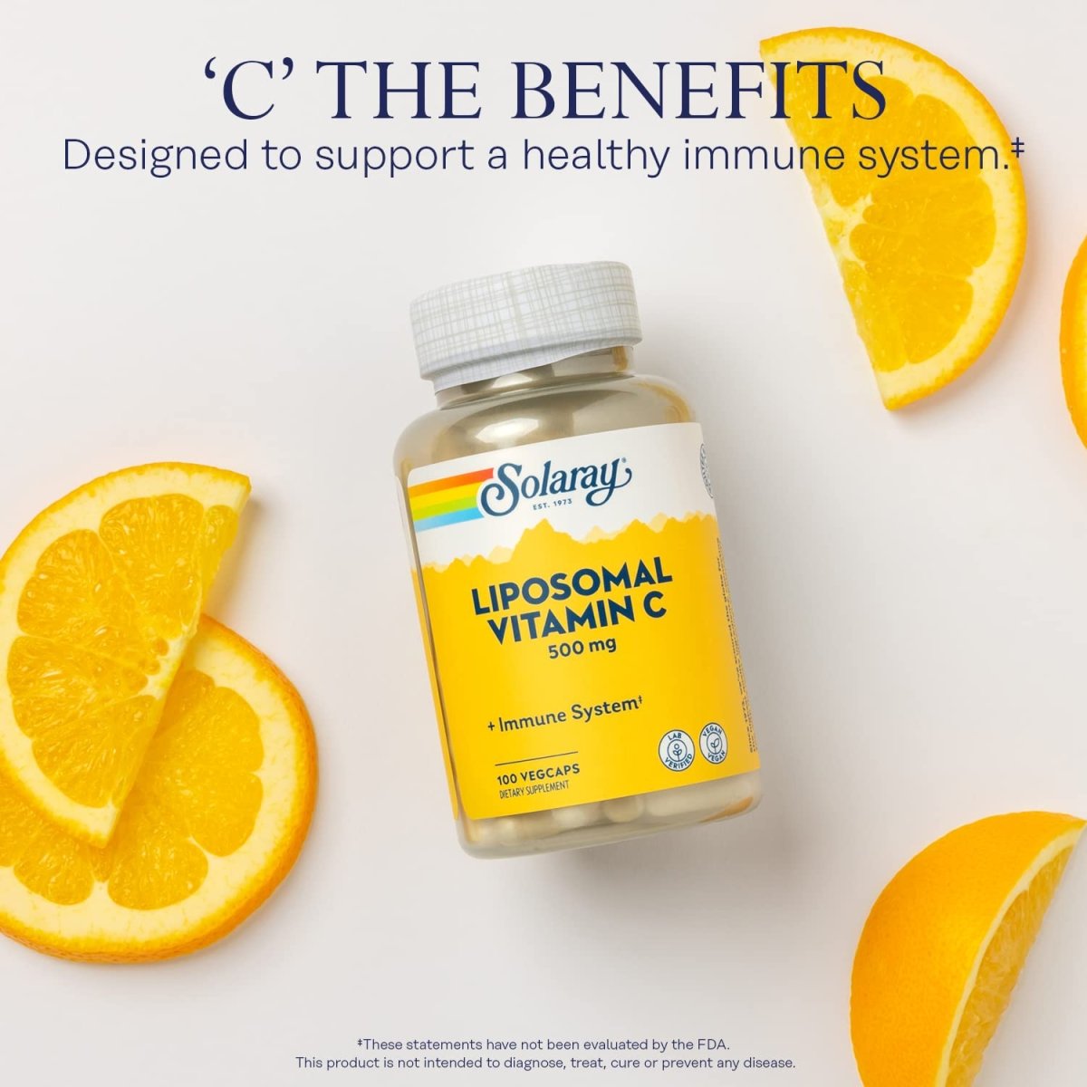 Solaray Liposomal Vitamin C 500 mg Healthy Immune System, Collagen Synthesis & Antioxidant Support Buffered w/Fatty Acids 100 VegCaps