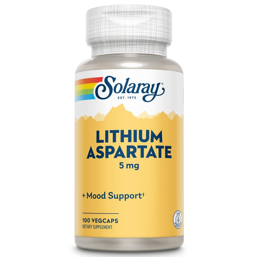 Solaray Lithium Aspartate - Mood Support Supplement - 100 Capsules, 5 mg