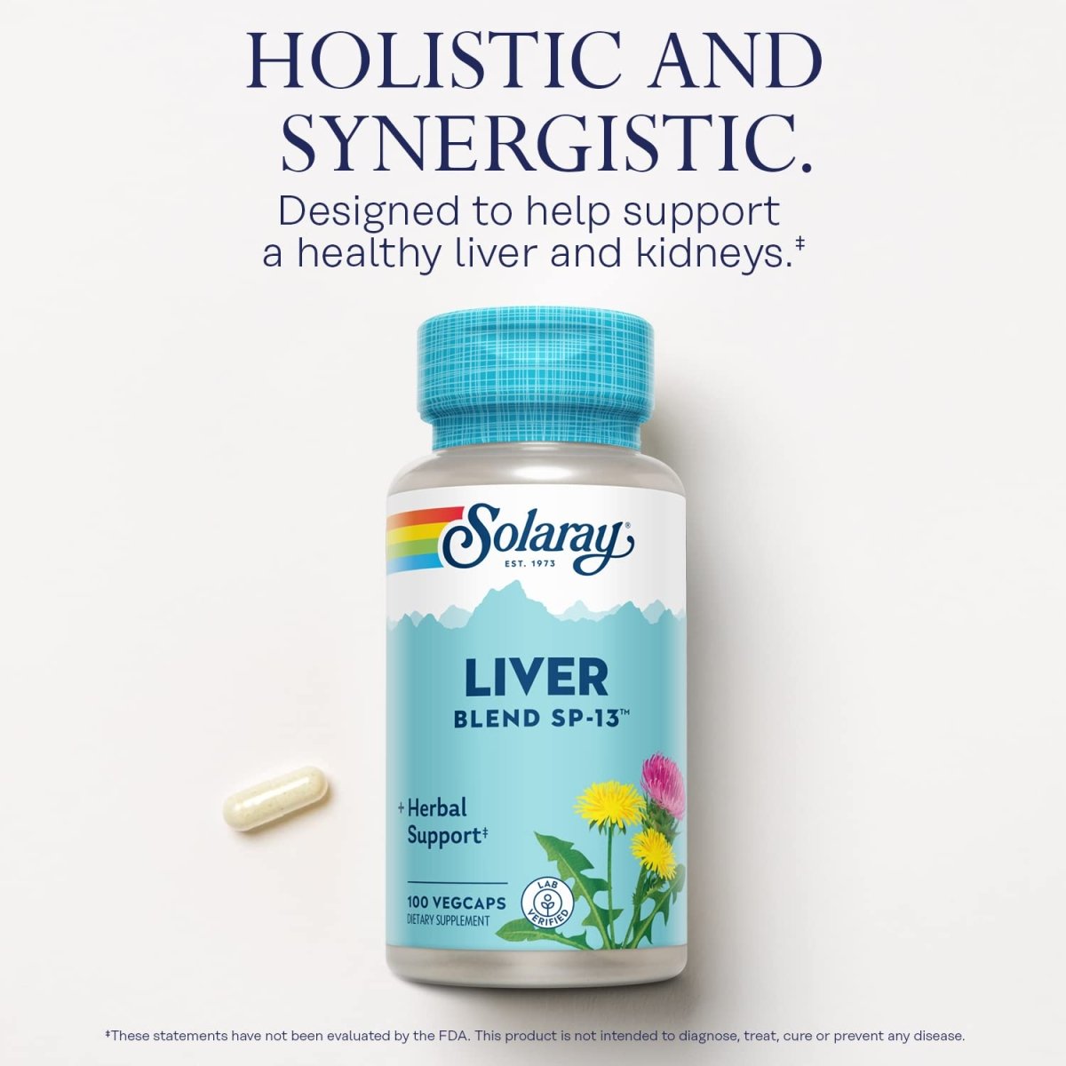 Solaray Liver Blend SP-13, Traditional Liver Cleanse Detox & Repair Support with Milk Thistle, Dandelion, Burdock, Artichoke Leaf, Kelp, Peppermint, and Trace Minerals, 100 Servings, 100 VegCaps