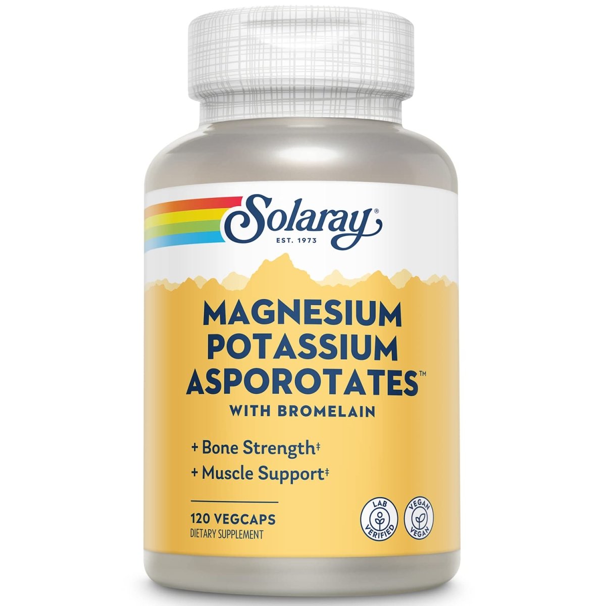 Solaray Magnesium and Potassium Asporotates with Bromelain, Magnesium Potassium Supplement for Bone Strength and Muscle Support, Vegan Magnesium Potassium Supplements, 60 Servings, 120 VegCaps