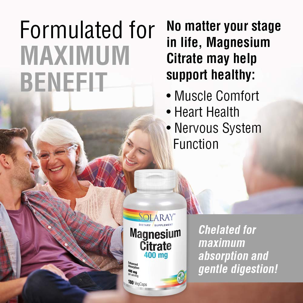 Solaray Magnesium Citrate 400mg - 180 Count