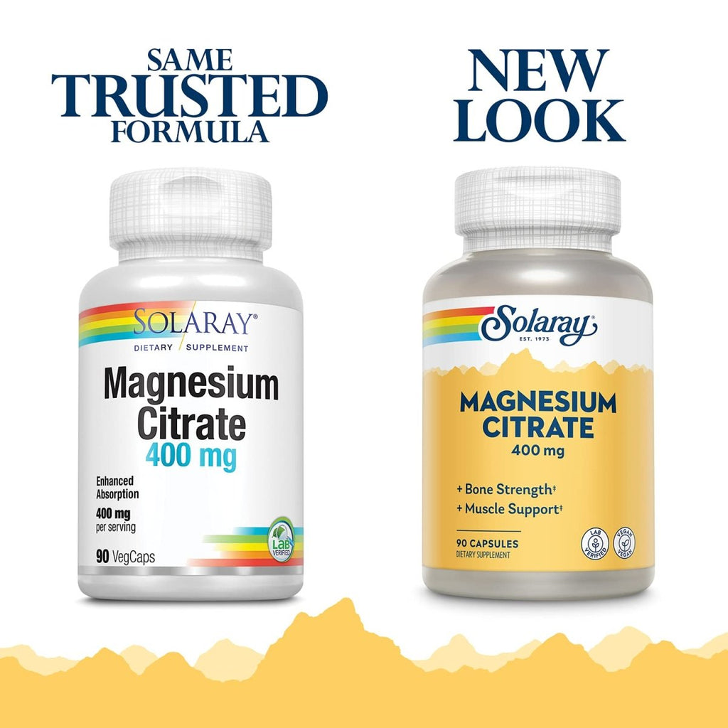 Solaray Magnesium Citrate 400mg | Nutritive Support for Healthy Heart, Muscle, Nerve & Circulatory Function | Chelated for Absorption | 90 Count