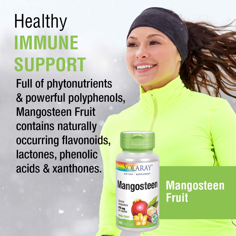 SOLARAY Mangosteen Fruit 475mg | Whole Herb | Antioxidant & Immune Support Supplement w/Phytonutrients, Polyphenols, Flavonoids, & More | 100ct