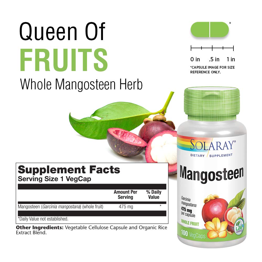 SOLARAY Mangosteen Fruit 475mg | Whole Herb | Antioxidant & Immune Support Supplement w/Phytonutrients, Polyphenols, Flavonoids, & More | 100ct