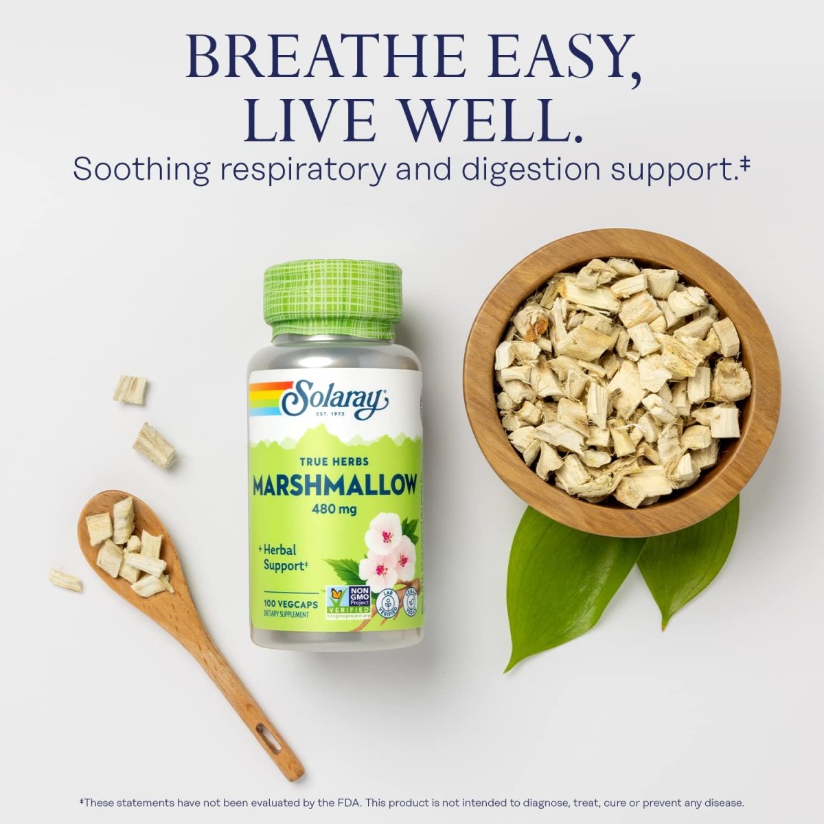 SOLARAY Marshmallow Root 480 mg Healthy Respiratory Function & Digestion Support Non-GMO & Vegan 100 VegCaps
