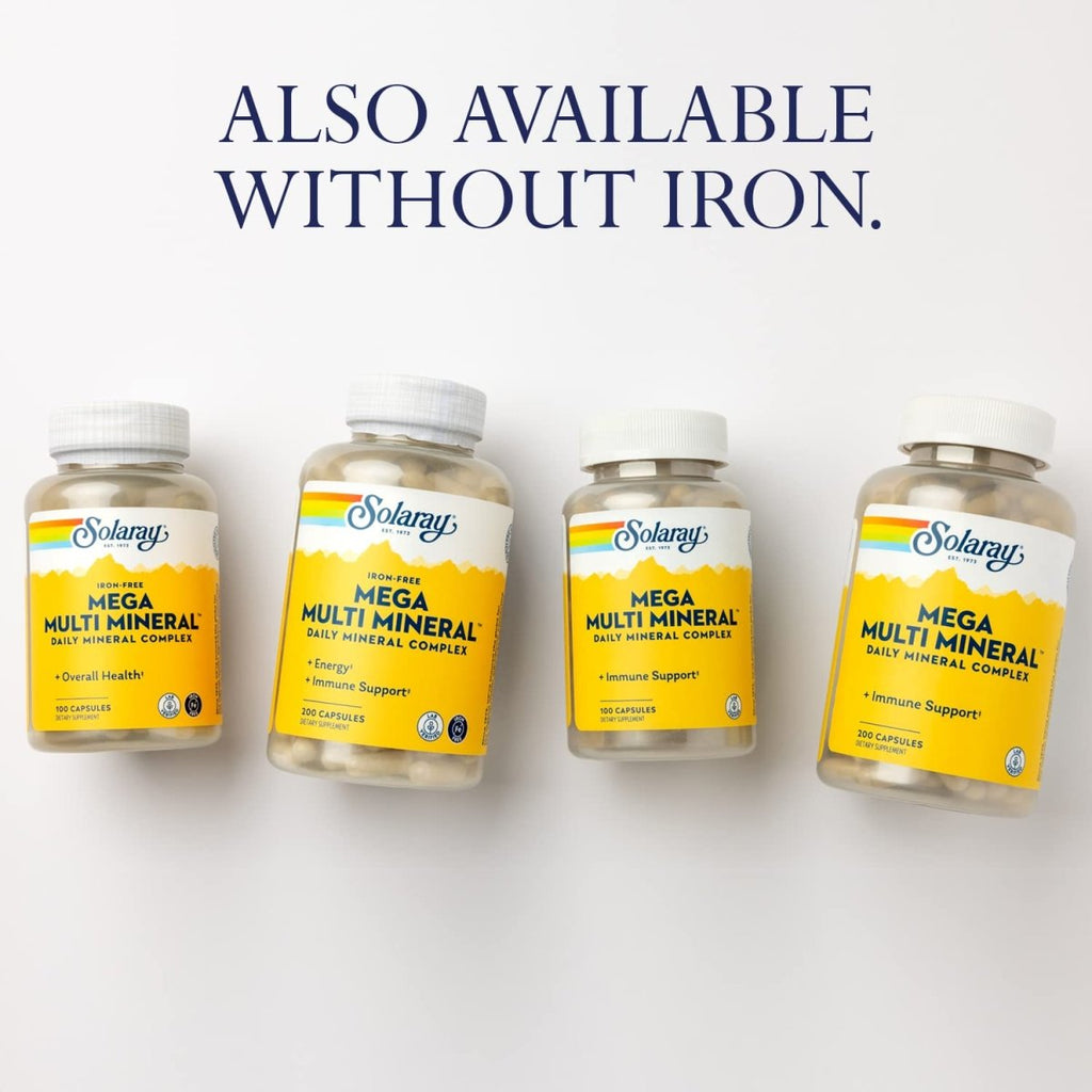 Solaray Mega Multi Mineral, 200 Capsules (25 Servings, 100 Capsules)