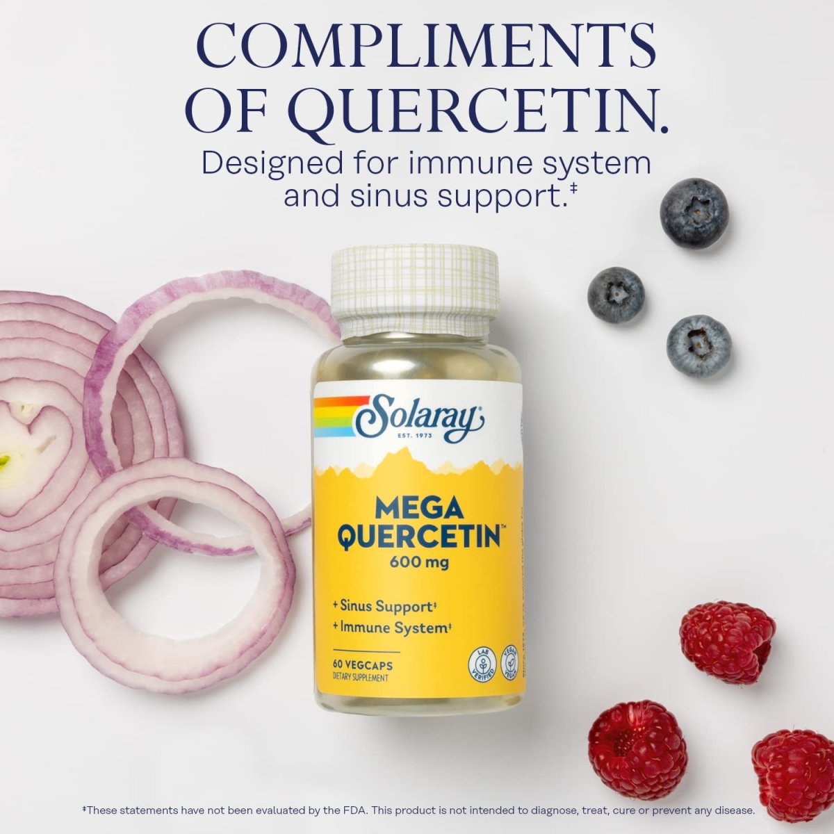 SOLARAY Mega Quercetin Healthy Cells, Heart, Circulatory & Respiratory System Support Bioflavonoids & AMPK Activator Non-GMO, Vegan 60 VegCaps