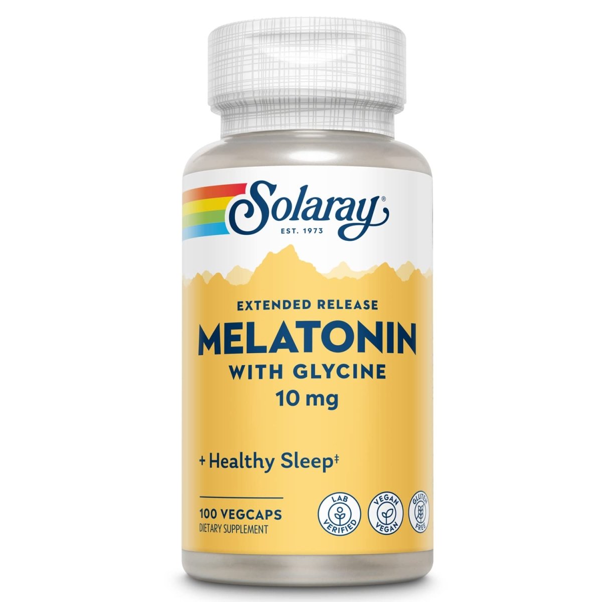 SOLARAY Melatonin 10 mg with Glycine, Extended Release, Healthy Sleep Cycle & Calming Relaxation Support, 100 VegCaps