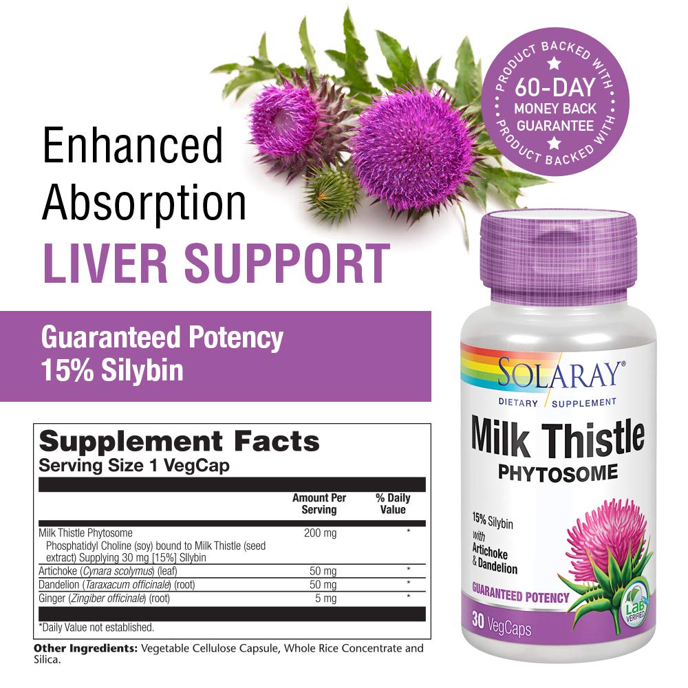 SOLARAY Milk Thistle Phytosome Supplement, 200mg, 30 Count