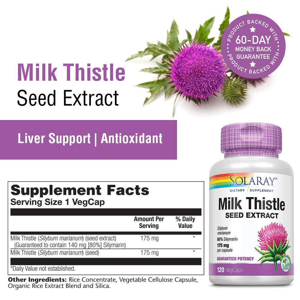 SOLARAY Milk Thistle Seed Extract 175mg Antioxidant Intended to Help Support a Normal, Healthy Liver Non-GMO & Vegan 120 VegCaps