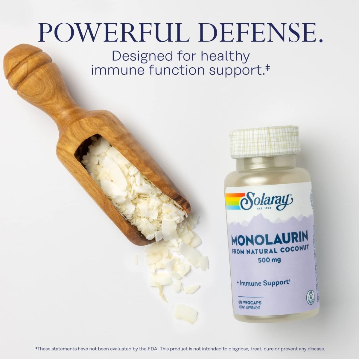 SOLARAY Monolaurin 500mg Immune Support Supplement, from Natural Coconut, Helps Maintain Immune & Gut Health & a Balanced Gut Flora, 60-Day Money Back Guarantee, 60 Servings, 60 VegCaps