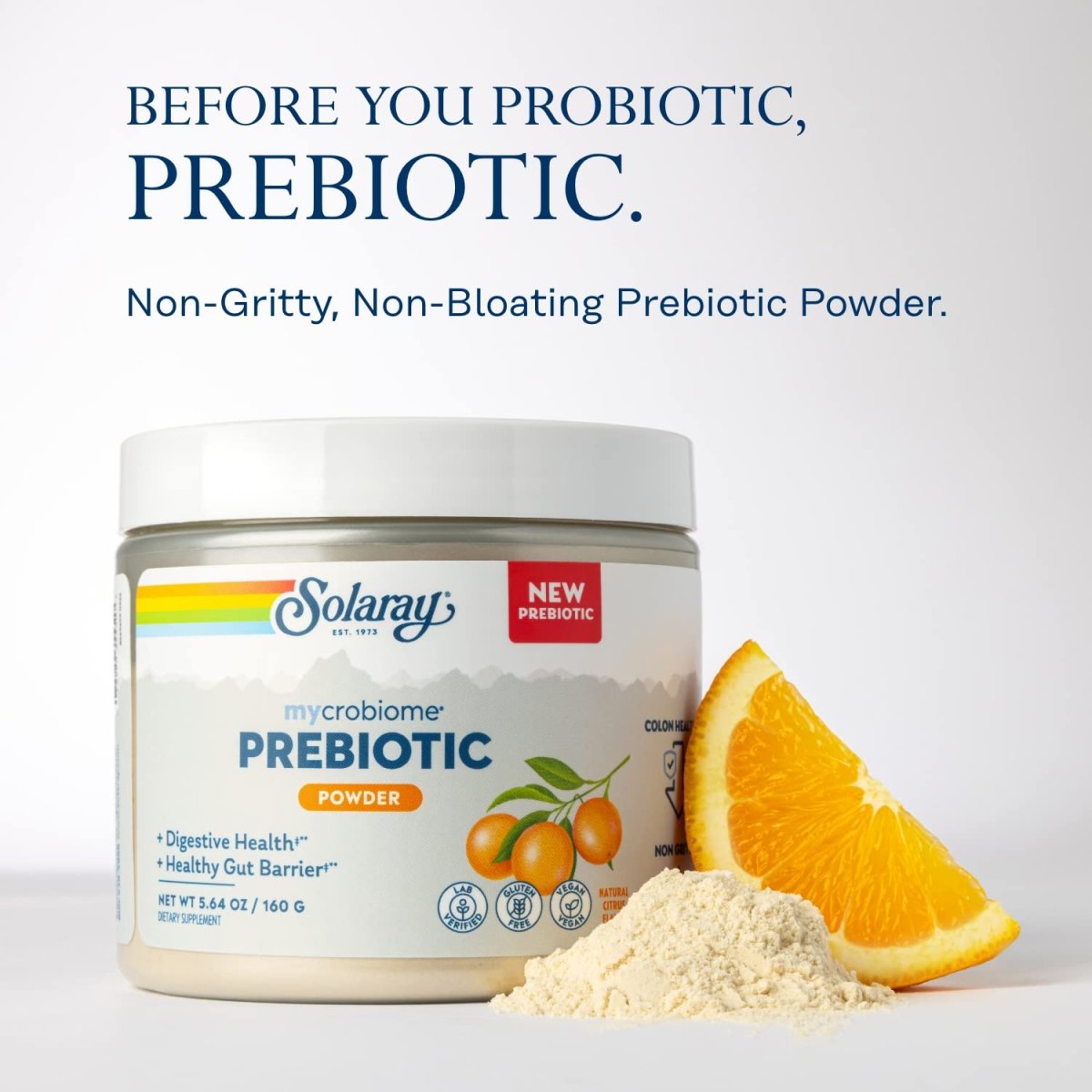SOLARAY Mycrobiome Prebiotic Powder, Prebiotics for Women and Men, Digestive Nutritional Supplements for Colon and Gut Health, Easy-to-Mix, Non-Bloating Formula, Citrus Flavor, 20 Servings, 5.64 OZ