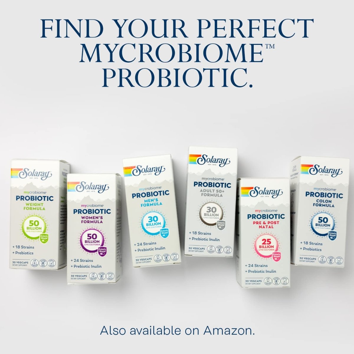 SOLARAY Mycrobiome Probiotic Colon Formula, Vegan, Digestive Function, Colon Health, and Immune System Support, 50 Billion CFU, 18 Strains, Prebiotic Inulin, 60-Day Guarantee, 30 Servings, 30 VegCaps
