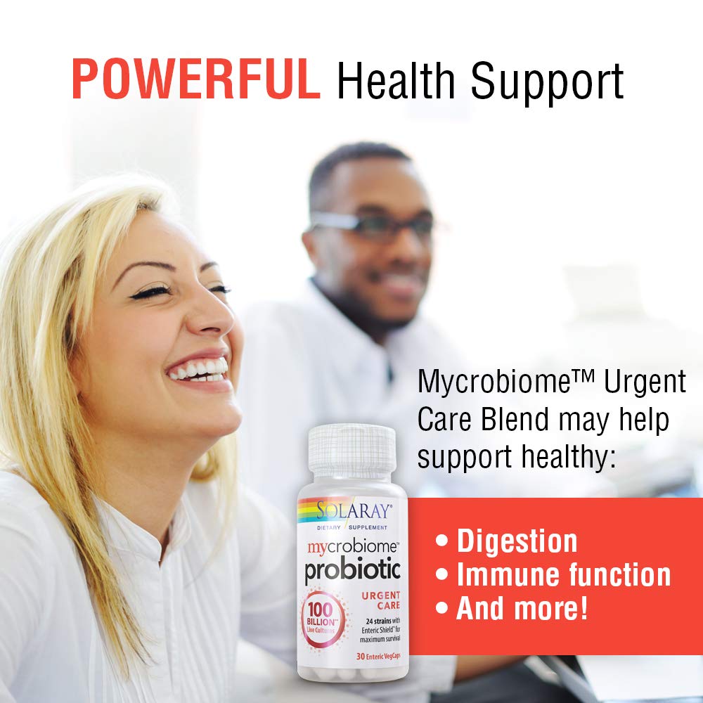 SOLARAY Mycrobiome Probiotic Urgent Care - 100 Billion CFU for Digestive and Immune Support 30 Capsules