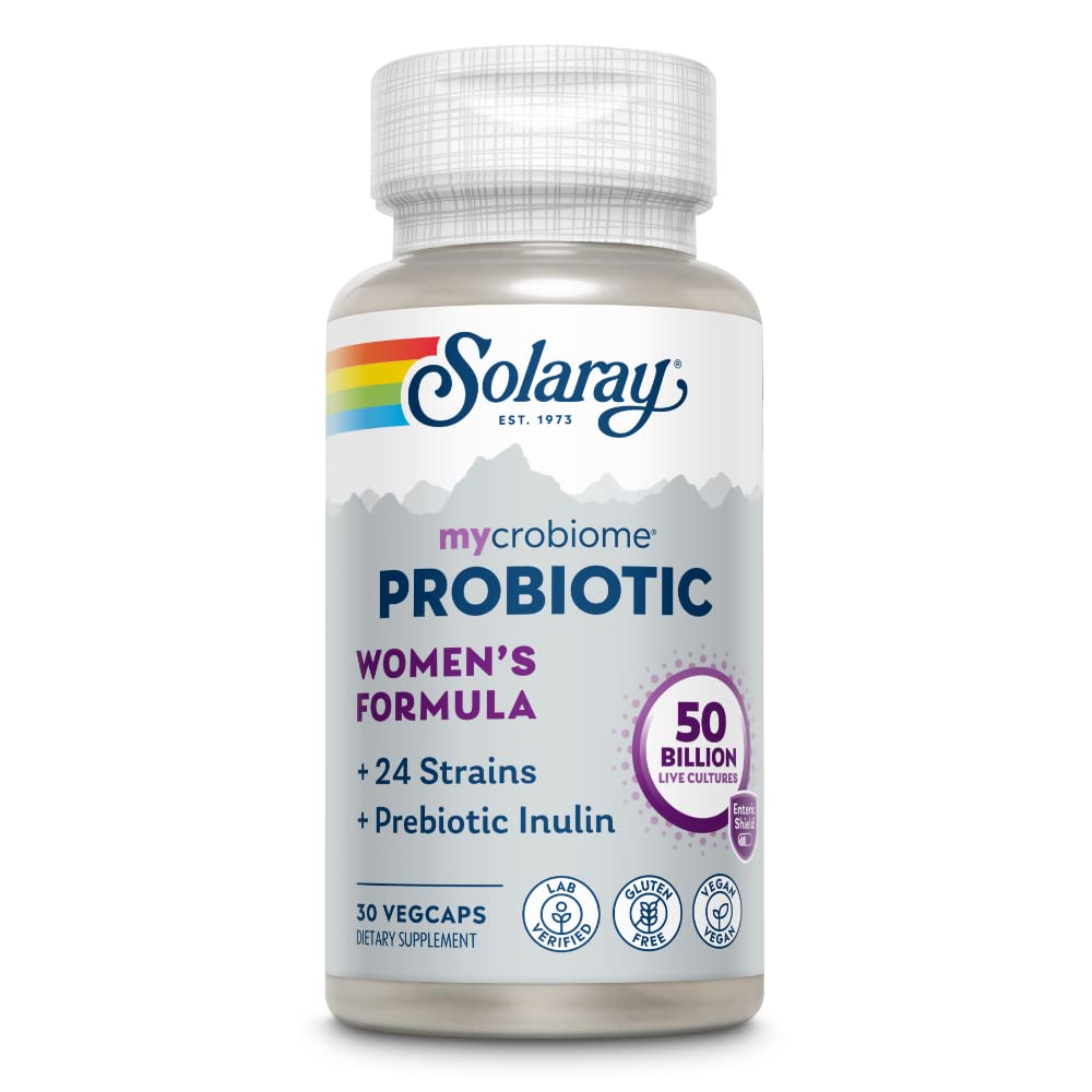 SOLARAY Mycrobiome Probiotic Women?s Formula, 24 Strains Plus Prebiotic Inulin, Specially Formulated for Women, Digestion, Mood & Urinary Tract Support, 50 Billion CFU, 30 Servings, 30 VegCaps
