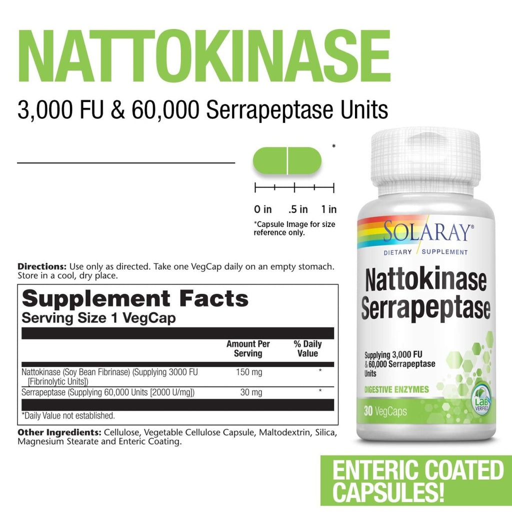 SOLARAY Nattokinase and Serrapeptase Supplement 30 Count