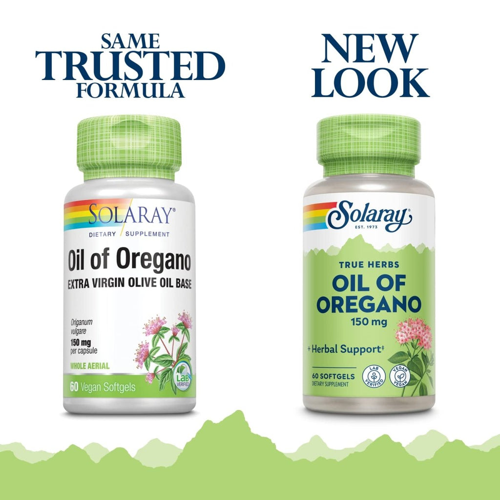 SOLARAY Oil of Oregano 150 mg | Extra Virgin Olive Oil Base | Whole Aerial | Healthy Immune & Intestinal Flora Support | Vegan & Non-GMO | 60 Softgels