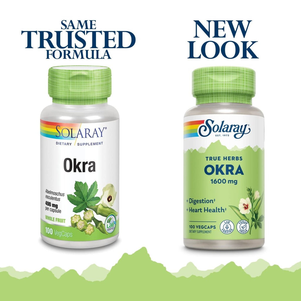 Solaray Okra Fruit 400mg Healthy Digestion & Cardiovascular Function Soluble Fiber Including Gums & Pectins Non-GMO & Vegan 100 VegCaps