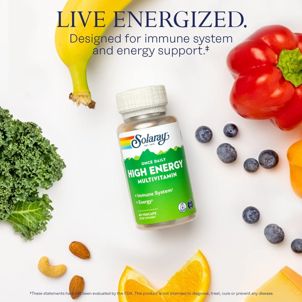 SOLARAY Once Daily High Energy Multivitamin - Immune Support, Energy Boost, Men's & Women's Multi, 60 VegCaps