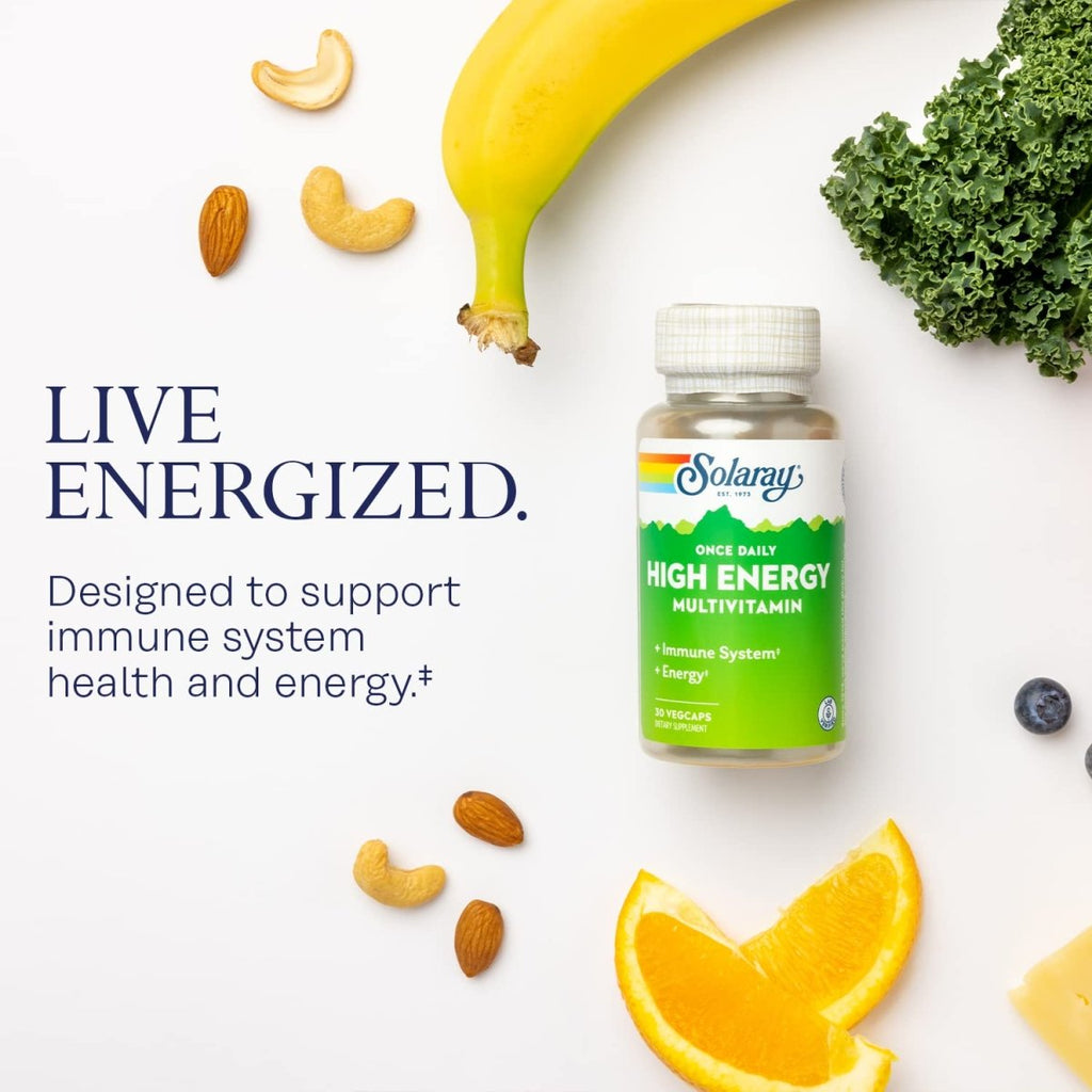 SOLARAY Once Daily High Energy Multivitamin, Immune System and Energy Support, Whole Food and Herb Base Ingredients, Men?s and Women?s Multi Vitamin, 30 Servings, 30 VegCaps