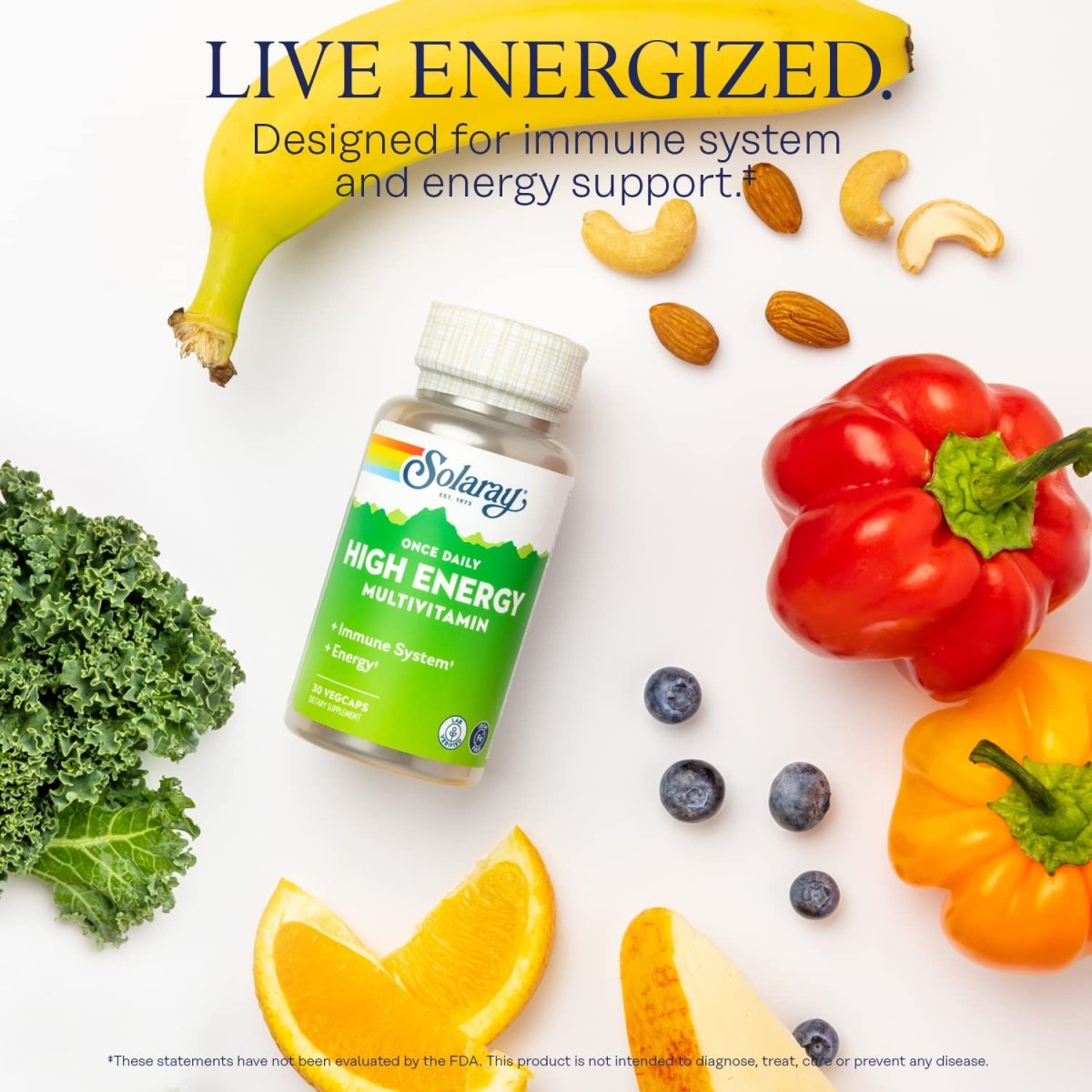Solaray Once Daily High Energy Multivitamin - Iron Free - 30 VegCaps (30 Servings)