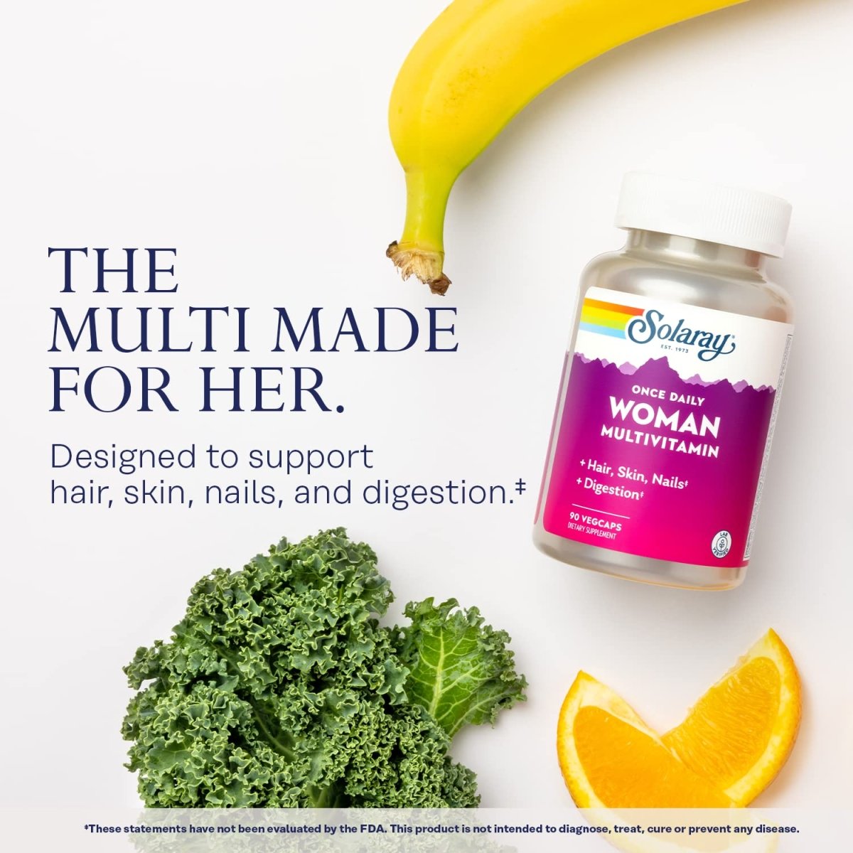 Solaray Once Daily Woman Multivitamin with Iron, Women?s Multivitamin with Hair, Skin & Nails Blend, Enzyme Blend & Whole Food Base, Healthy Energy, Immune & Digestion Support, 90 Servings, 90 VegCaps