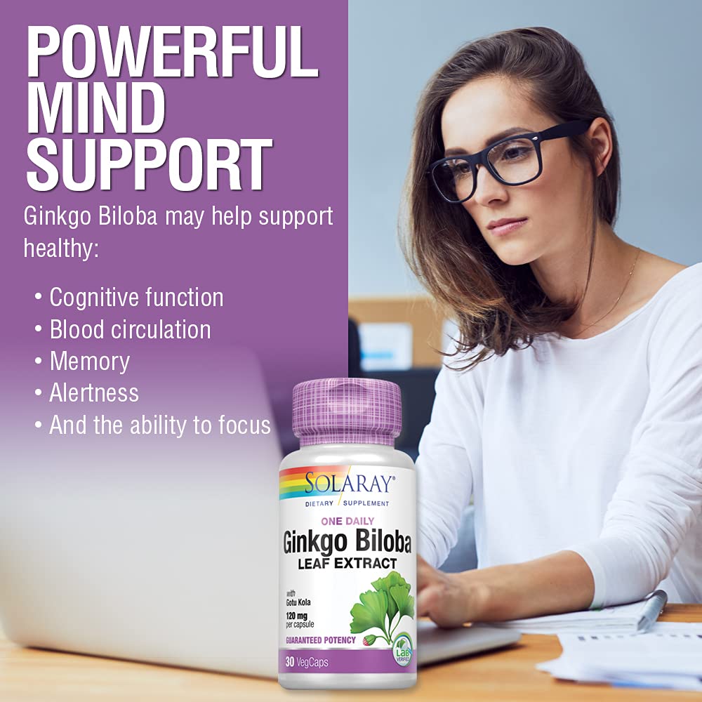 SOLARAY One Daily Ginkgo Biloba Leaf Extract | (30 VegCaps)  03603