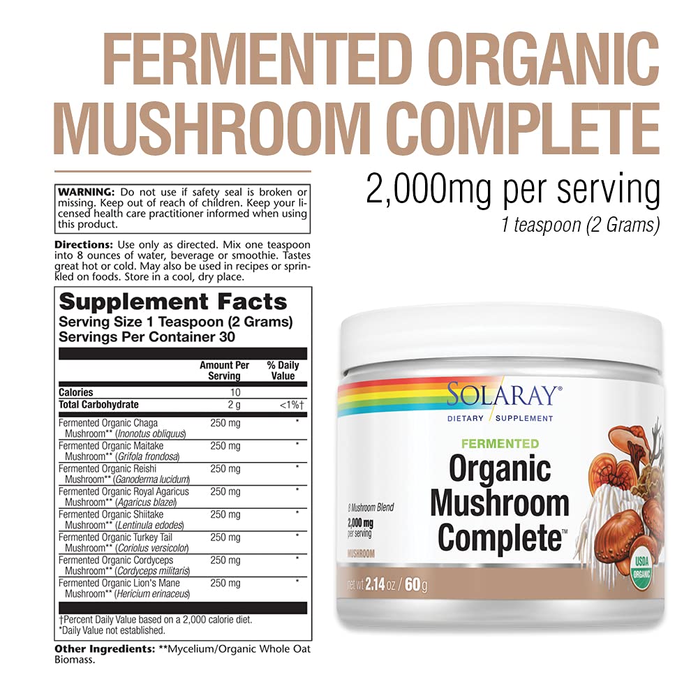 Solaray Organic Fermented Mushroom Complete Organic, Powder (Btl-Plastic) 2000mg | 60g