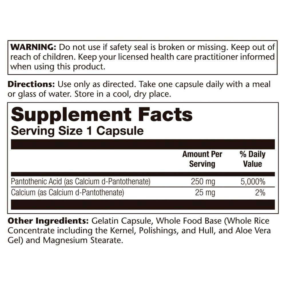 SOLARAY Pantothenic Acid 250mg - 100CT | Vitamin B5 for Energy Metabolism, Hair, Skin, Nails & Digestive Support