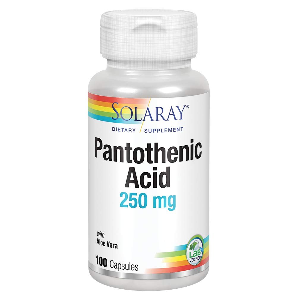 SOLARAY Pantothenic Acid 250mg - 100CT | Vitamin B5 for Energy Metabolism, Hair, Skin, Nails & Digestive Support