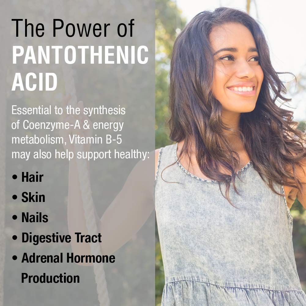 SOLARAY Pantothenic Acid 500mg Vitamin B-5 for Coenzyme-A Production & Energy Metabolism for Hair, Skin, Nails & Digestive Support 250 VegCaps