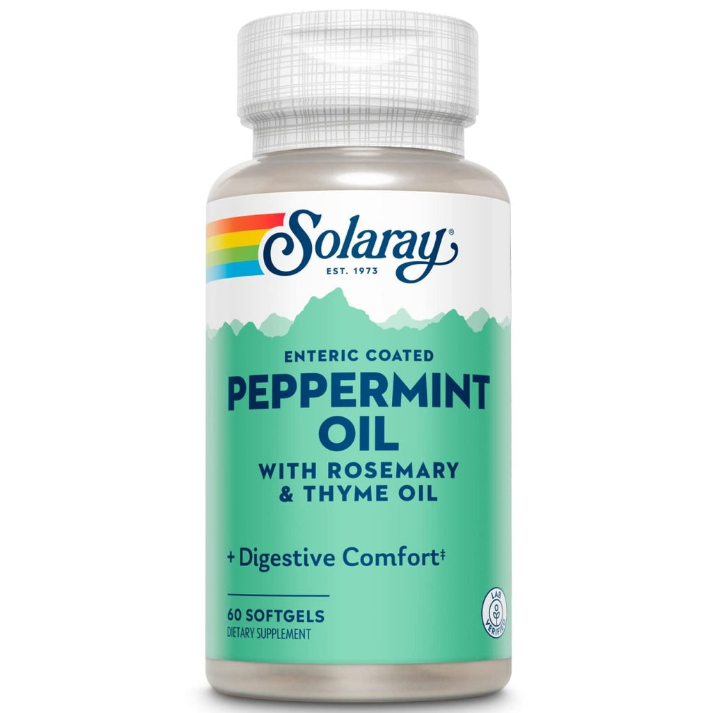 Solaray Peppermint Oil Enteric Coated w/Rosemary & Thyme Oil | Healthy, Soothing Digestion Support | 60 Softgels