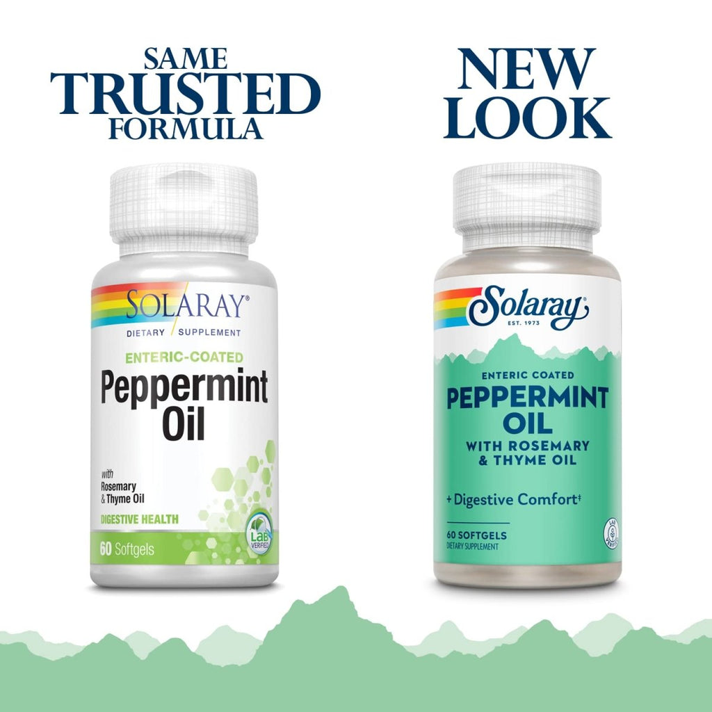 Solaray Peppermint Oil Enteric Coated w/Rosemary & Thyme Oil | Healthy, Soothing Digestion Support | 60 Softgels