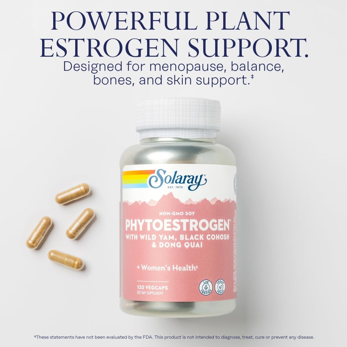 Solaray PhytoEstrogen Menopause Support | Wild Yam, Black Cohosh & Dong Quai for Womens Health (30 Serv, 120 VegCaps)