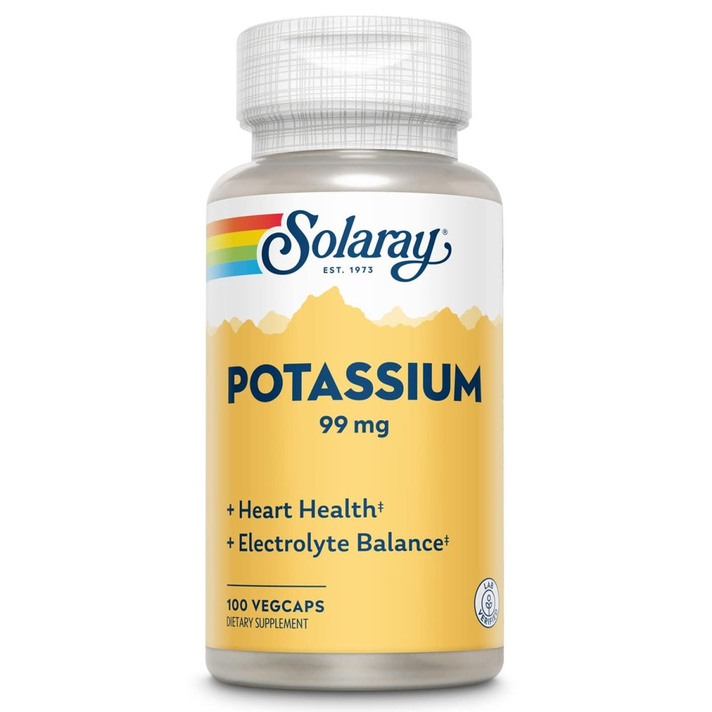 Solaray Potassium 99 mg, Fluid and Electrolyte Balance Formula, Potassium Supplement for Muscle, Nerve, Cellular and Heart Health Support, 60-Day Money Back Guarantee, 100 Servings, 100 VegCaps