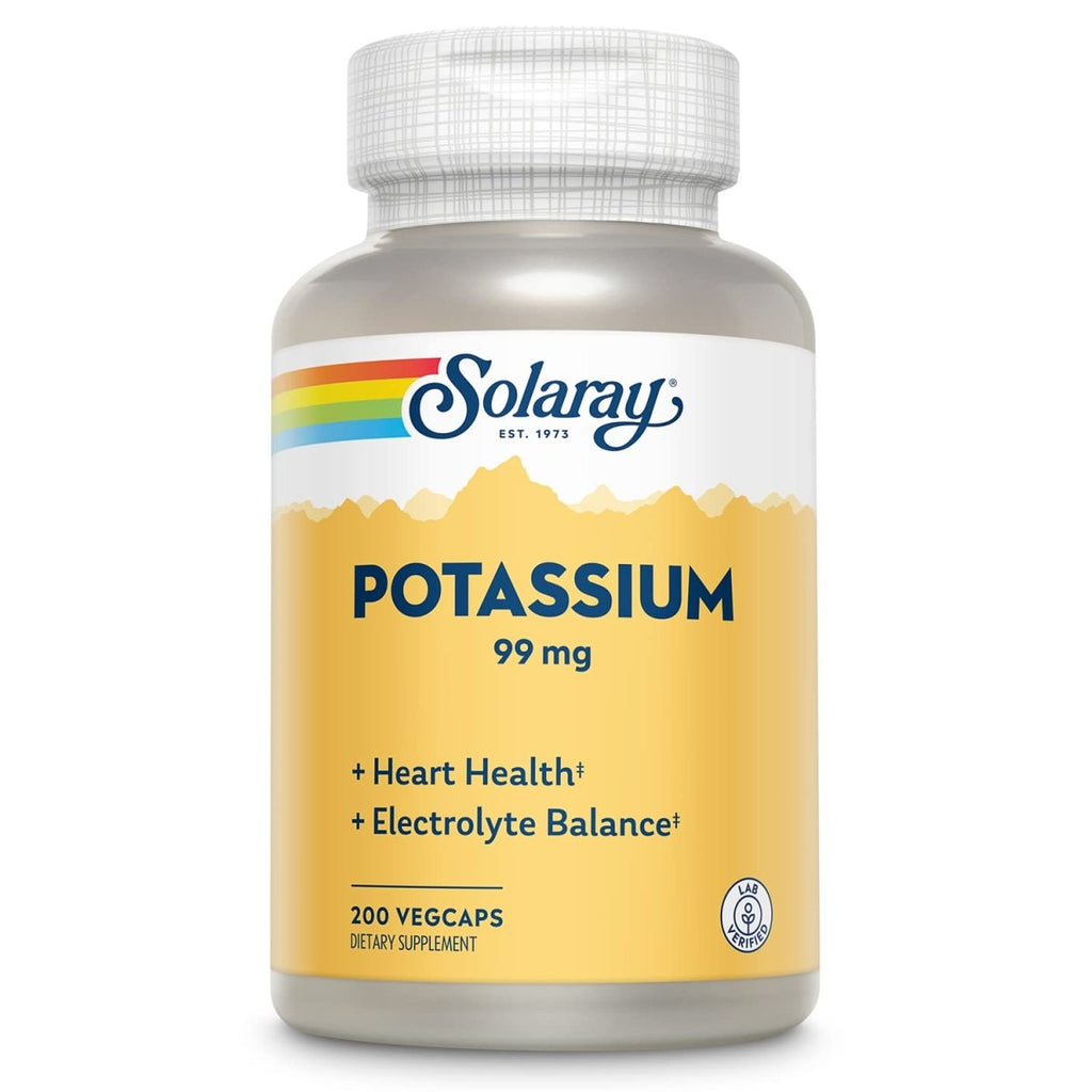 Solaray Potassium 99mg - Essential Mineral for Fluid & Electrolyte Balance - Heart, Nerve & Muscle Support - 200 Capsules