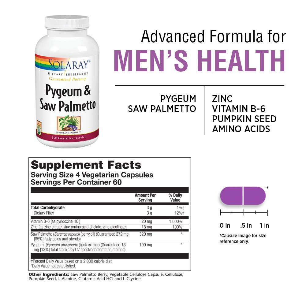 Solaray Pygeum and Saw Palmetto Berry Extracts - Men's Health & Prostate Function Support - 240 VegCaps