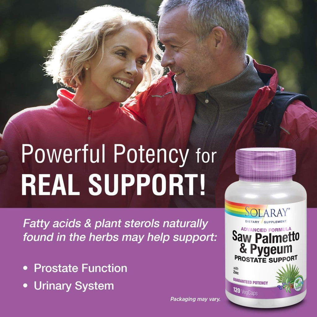SOLARAY Pygeum and Saw Palmetto Berry Extracts, Mens Health & Prostate Function Support, Zinc, B-6, Pumpkin Seed & Amino Acids 240 VegCaps (120 VegCaps)