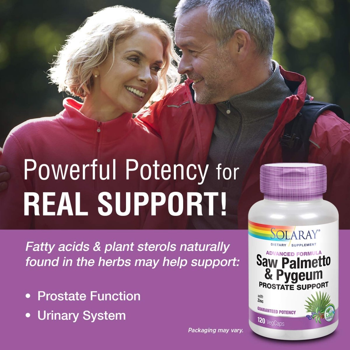 SOLARAY Pygeum and Saw Palmetto Berry Extracts, Mens Health & Prostate Function Support, Zinc, B-6, Pumpkin Seed & Amino Acids 240 VegCaps (120 VegCaps)