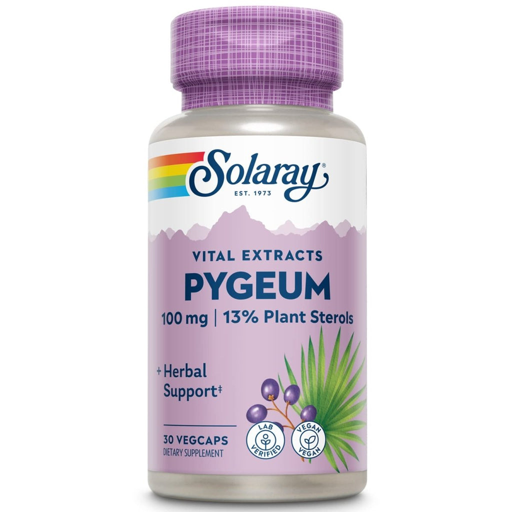 SOLARAY Pygeum Bark Extract, One Daily Pygeum 100mg, Pygeum Extract for Healthy Prostate Support, Guaranteed to Contain 13 mg Total Plant Sterols, Vegan, 60-Day Guarantee, 30 Servings, 30 VegCaps