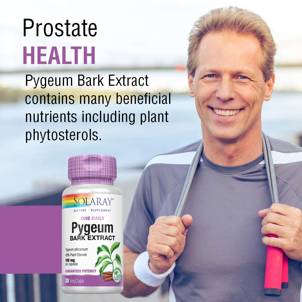 SOLARAY Pygeum Bark Extract, One Daily Pygeum 100mg, Pygeum Extract for Healthy Prostate Support, Guaranteed to Contain 13 mg Total Plant Sterols, Vegan, 60-Day Guarantee, 30 Servings, 30 VegCaps