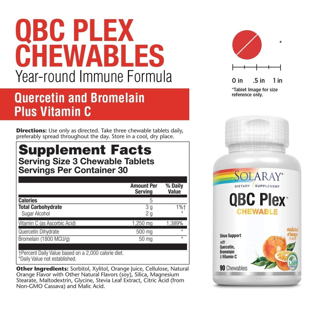 SOLARAY QBC Plex Chewables - Immune & Respiratory Health Support - 90 Chewable Tablets